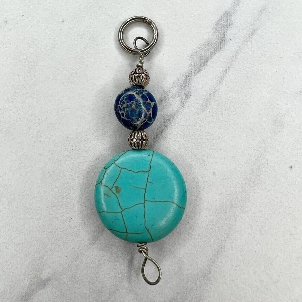 Silver Tone Faux Turquoise Beaded Linear Pendant